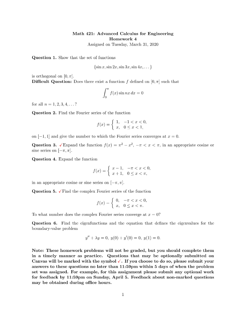 Solved Math 121: Advanced Calculus For Engineering Homework | Chegg.com