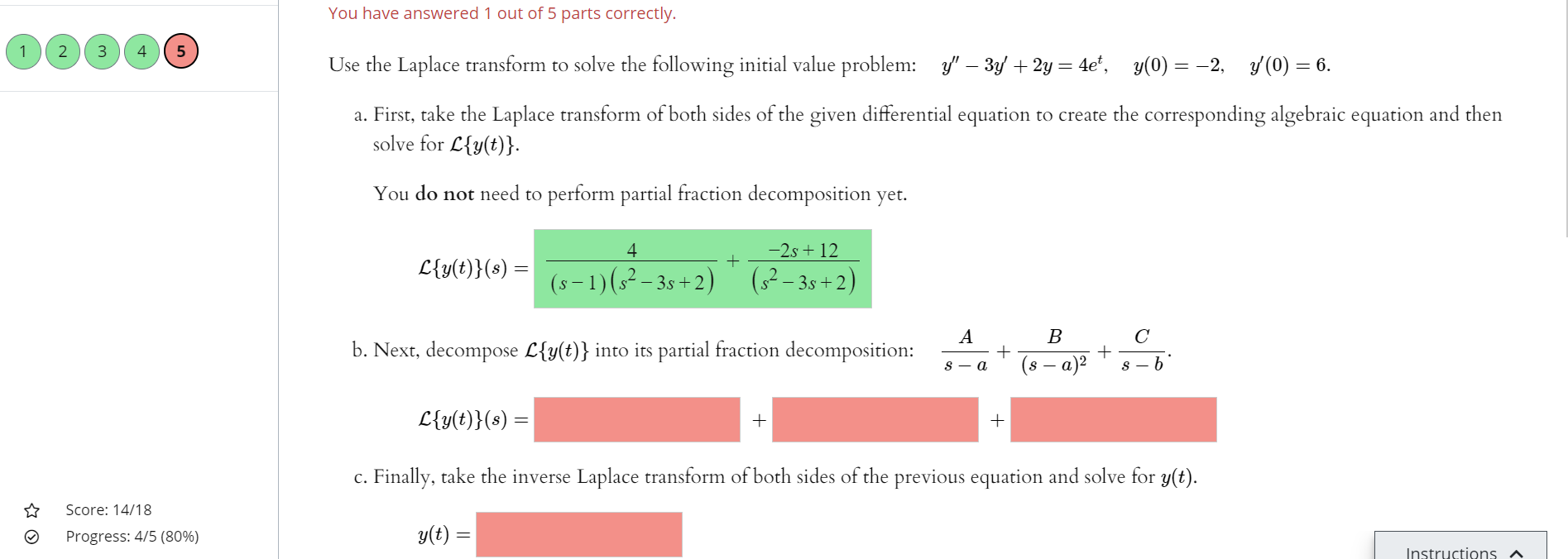 Solved You have answered 1 out of 5 parts correctly. 1 2 3 4 | Chegg.com