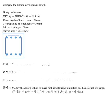 Solved Compute the tension development length. Design values | Chegg.com