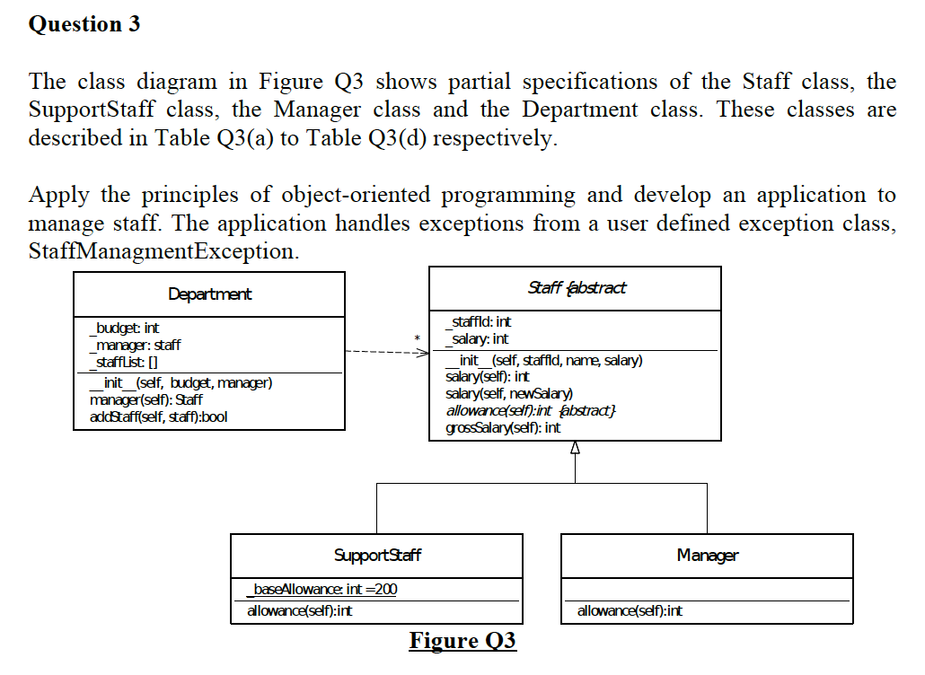 Question 3 The class diagram in Figure Q3 shows