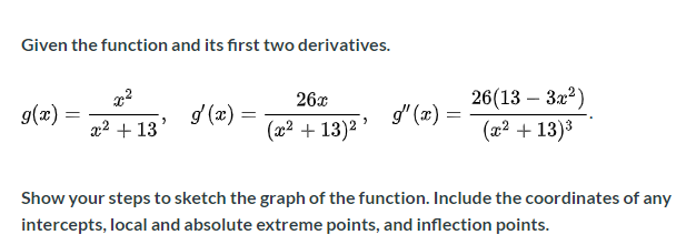 Solved Given the function and its first two derivatives. | Chegg.com