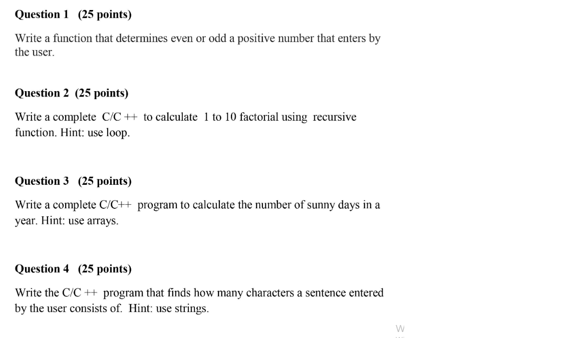 Solved Question 1 (25 points) Write a function that | Chegg.com