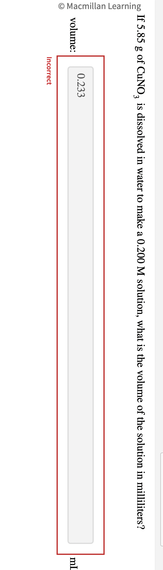 Solved If 5.85 g of CuNO3 is dissolved in water to make a | Chegg.com