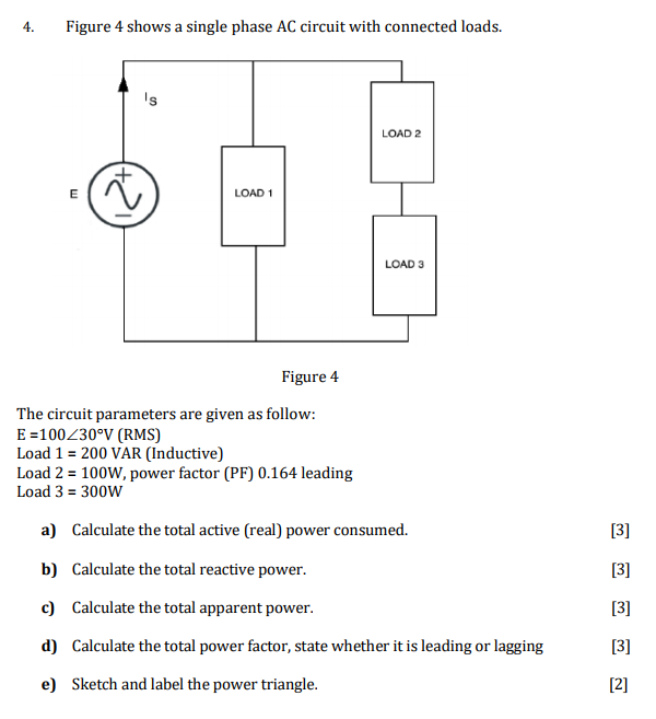 Solved Figure 4 Shows A Single Phase AC Circuit With | Chegg.com