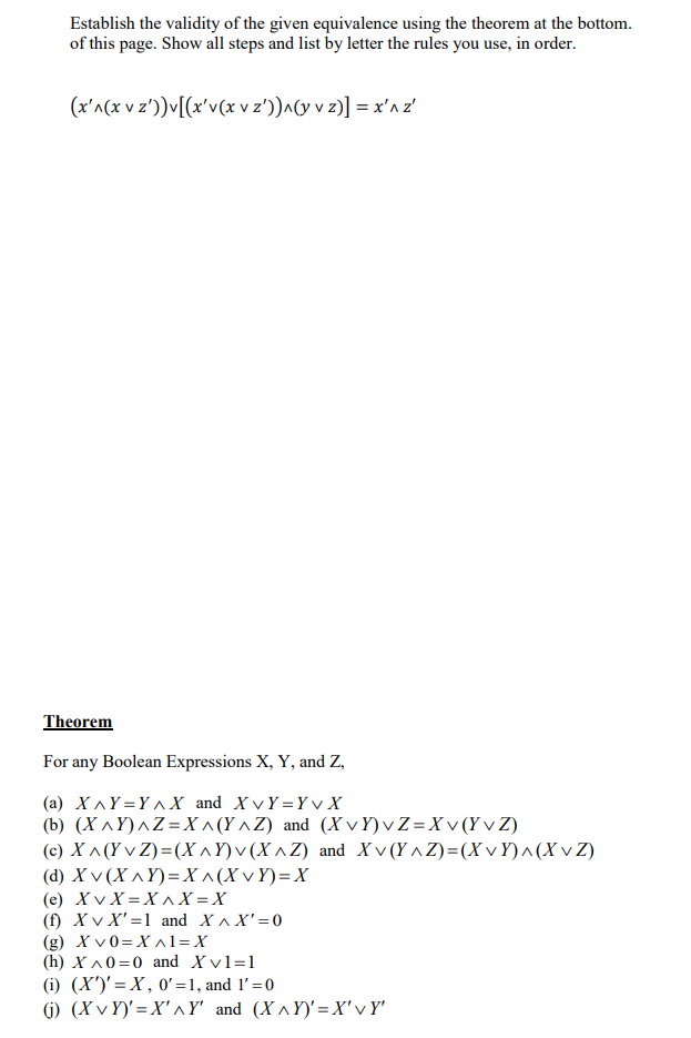 Solved Establish The Validity Of The Given Equivalence Us Chegg Com