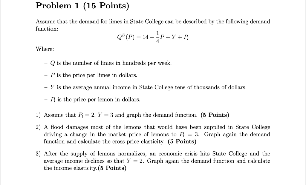 Solved Problem 1 (15 Points) Assume that the demand for | Chegg.com