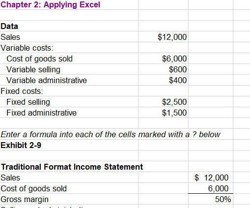 Solved Need to fill in the question marks with excel | Chegg.com