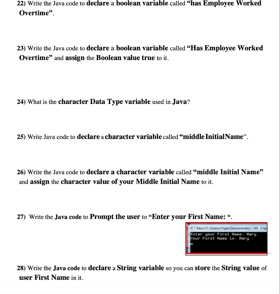 Solved 22 write the java code to declare a boolean variable chegg