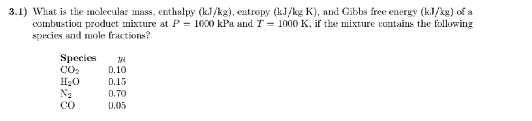 Solved 1) What is the molecular mass, enthalpy (kJ/kg), | Chegg.com