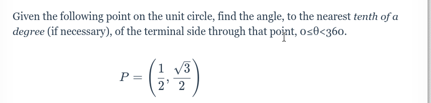 Solved Given the following point on the unit circle, find | Chegg.com