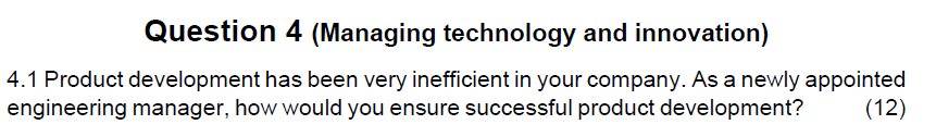 Solved Question 4 (Managing technology and innovation) 4.1 | Chegg.com