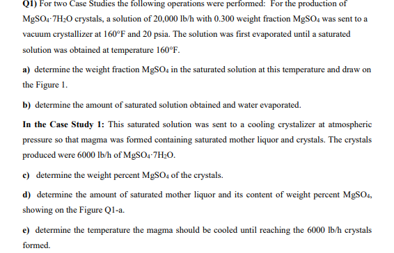 Solved Mgso4⋅7h2o Crystals A Solution Of 20000lbh With 2330