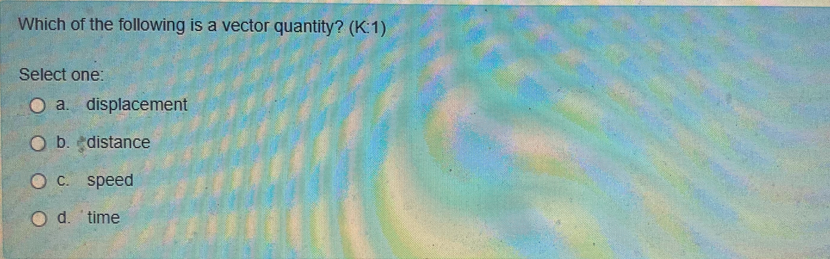 Solved Which of the following is a vector quantity? (K:1) | Chegg.com