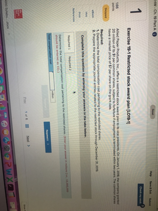 Solved HW -Ch. 19 Part A Help Save&Exit Submit 1 Exercise | Chegg.com