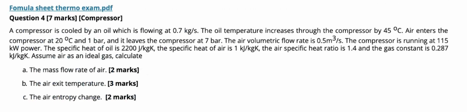 Solved Fomula sheet thermo exam.pdf Question 4 [7 marks] | Chegg.com
