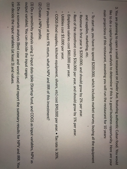 Solved 3 You Are Planning To Open A Small Restaurant On Chegg