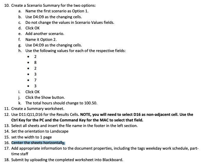 C. . NO . 10. Create a Scenario Summary for the two | Chegg.com