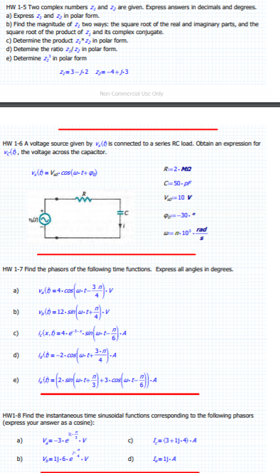 Solved HW 1-5 Two complex numbers 2, and 2, are given. | Chegg.com