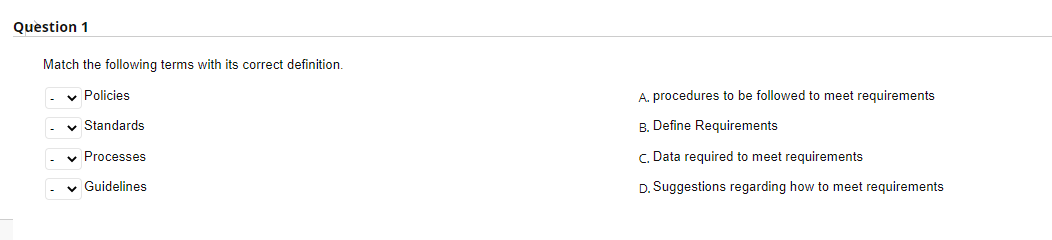 Solved Question 1 Match the following terms with its correct | Chegg.com
