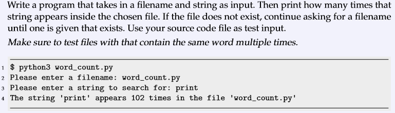 Solved Write a program that takes in a filename and string | Chegg.com