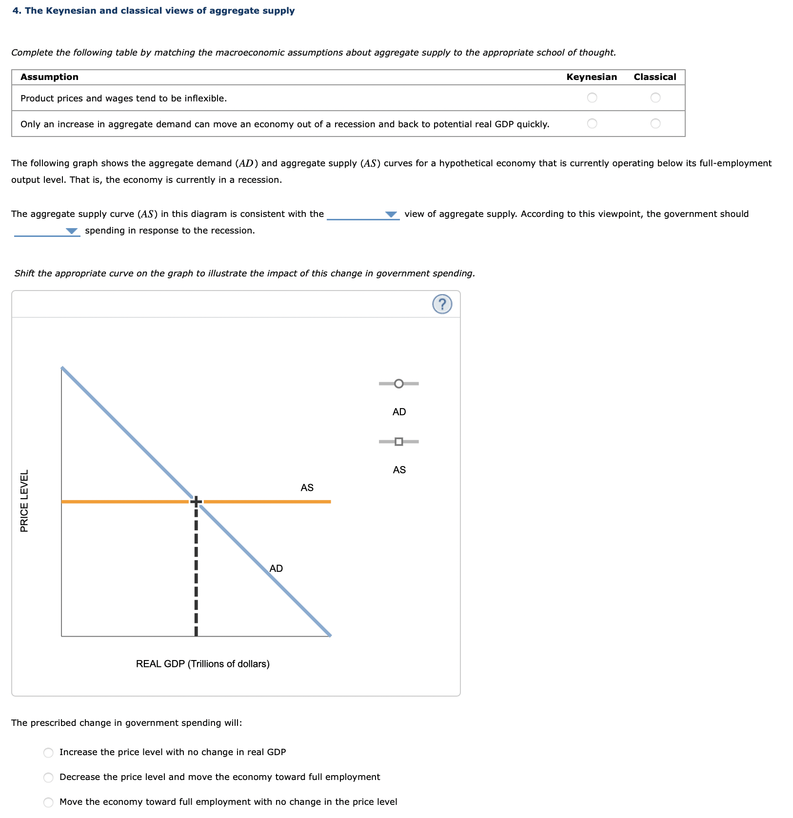 Solved The following graph shows the aggregate demand (AD) | Chegg.com