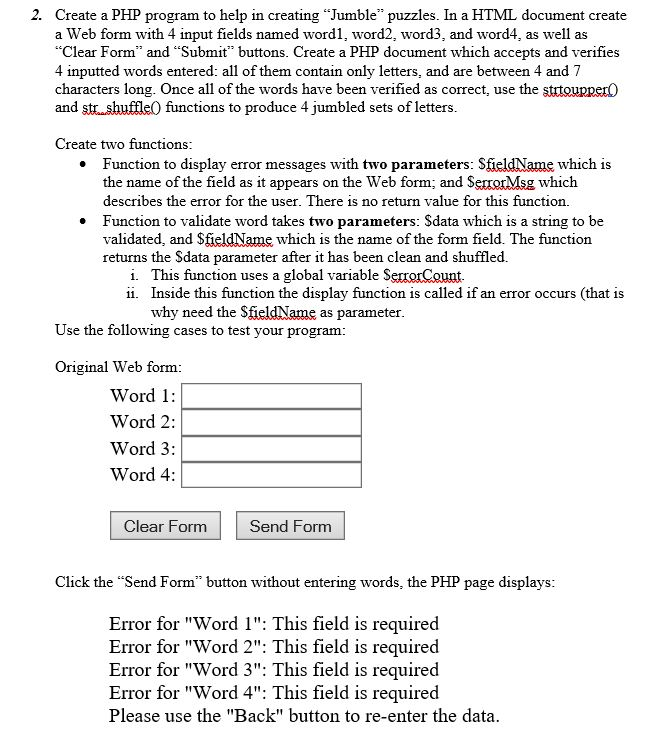 Solved 2. Create A PHP Program To Help In Creating "Jumble” | Chegg.com