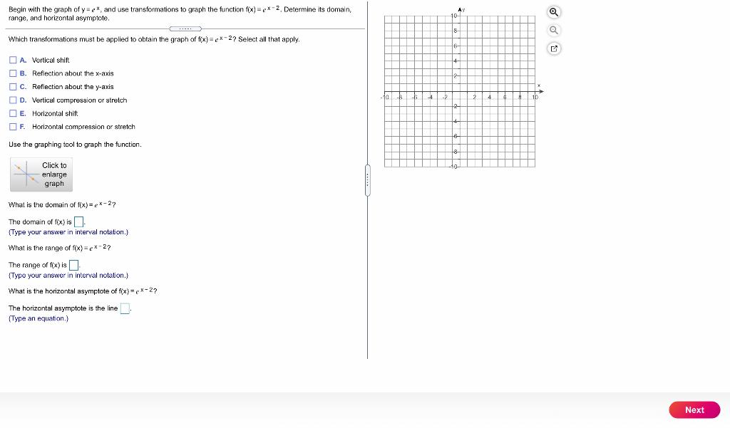 Solved Begin with the graph of y=e*, and use transformations | Chegg.com