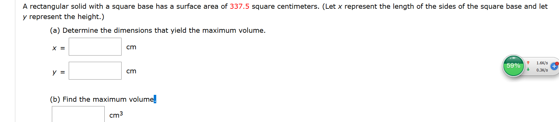 Solved A rectangular solid with a square base has a surface | Chegg.com