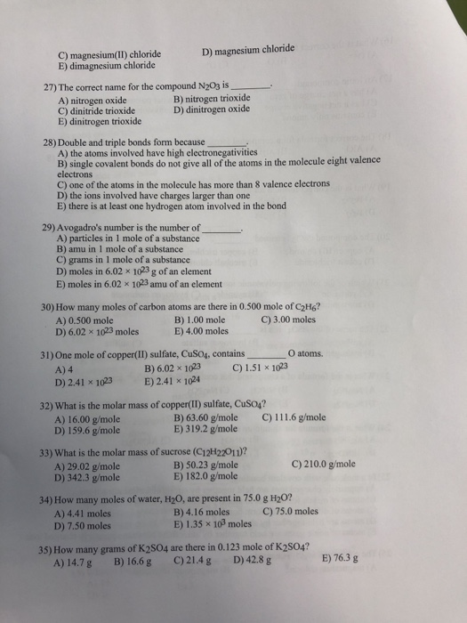 Solved D) magnesium chloride C) magnesium(II) chloride E) | Chegg.com