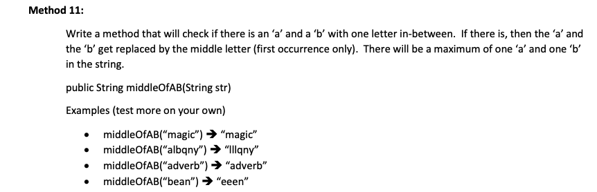 Solved Write a method that will check if there is an ' a ' | Chegg.com