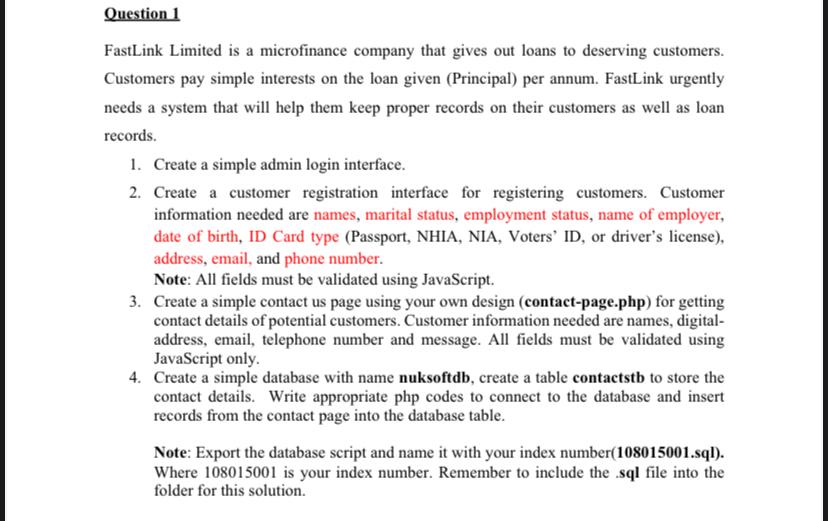 Solved Question 1 FastLink Limited is a microfinance company | Chegg.com