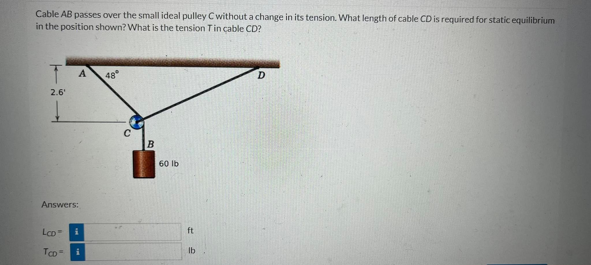 Solved A Cable AB Passes Over The Small Ideal Pulley C | Chegg.com