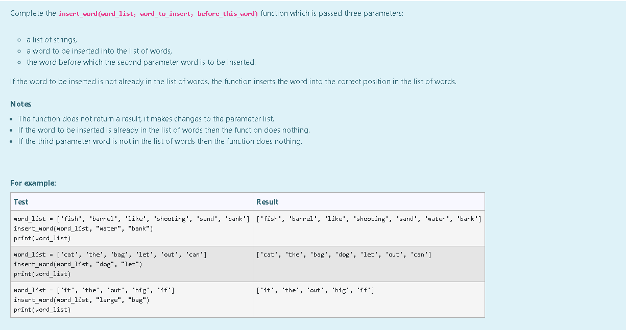 Solved Complete the insert_word (word_list, word_to_insert, | Chegg.com
