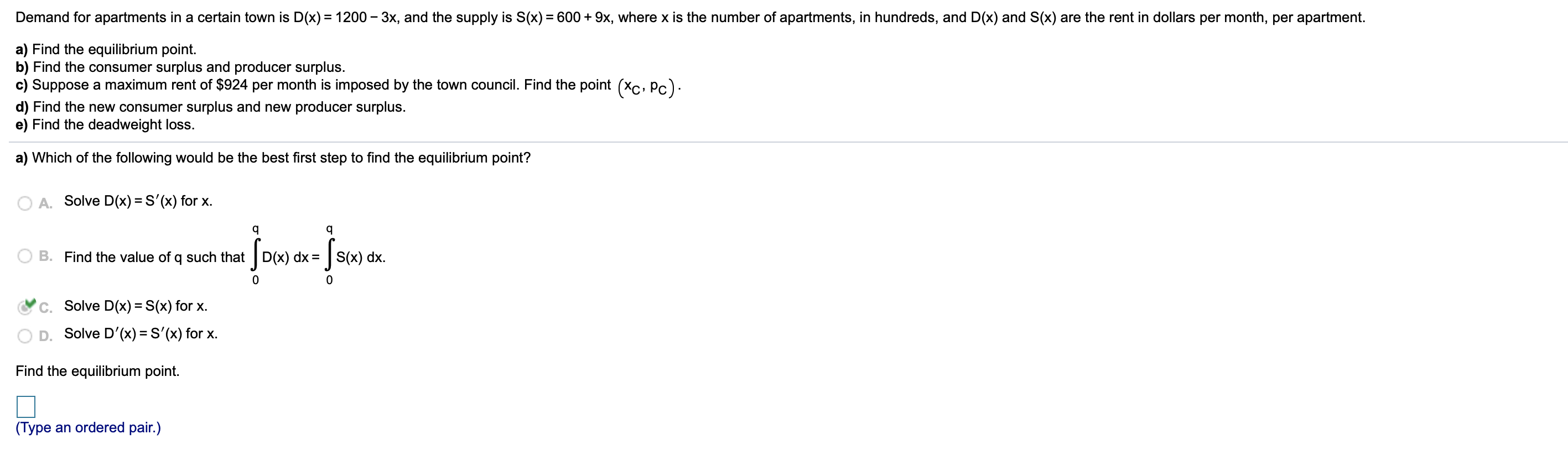 Solved Demand For Apartments In A Certain Town Is D X 12 Chegg Com