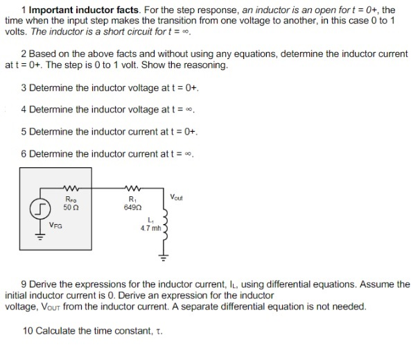 Solved 1 Important inductor facts. For the step response, an