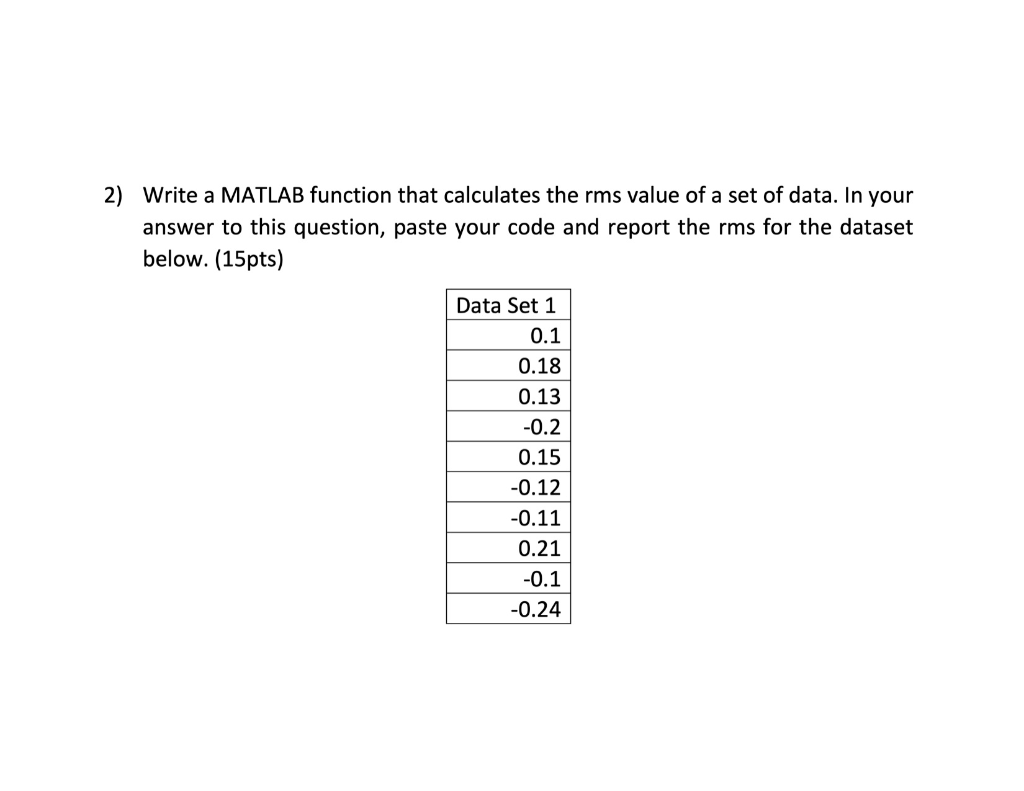 Solved 2) Write a MATLAB function that calculates the rms | Chegg.com