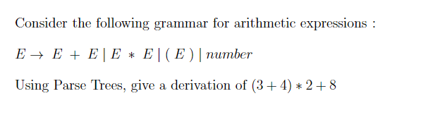 Solved Consider the following grammar for arithmetic | Chegg.com