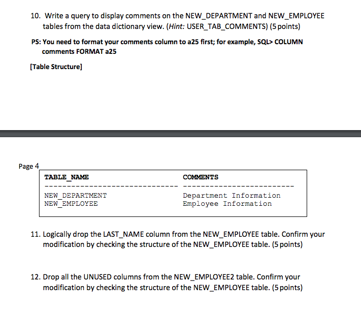 (Solved) : 1 Create Newdepartment Table Based Following Table Instance ...