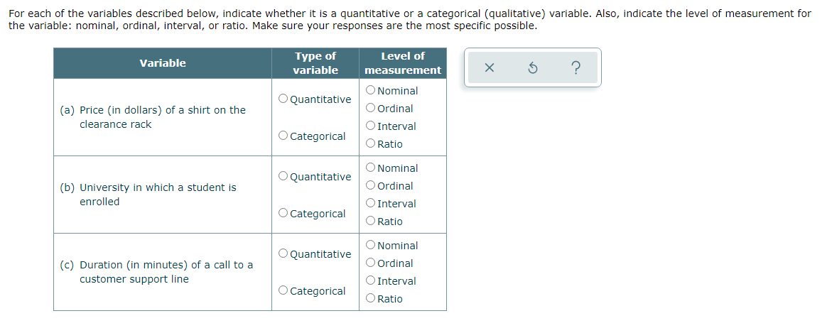 Solved For each of the variables described below, indicate | Chegg.com