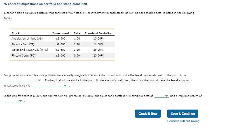 Solved 9. Conceptualquestions on portfolio and stand-alone | Chegg.com