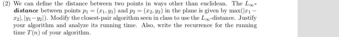 Solved (2) We can define the distance between two points in | Chegg.com