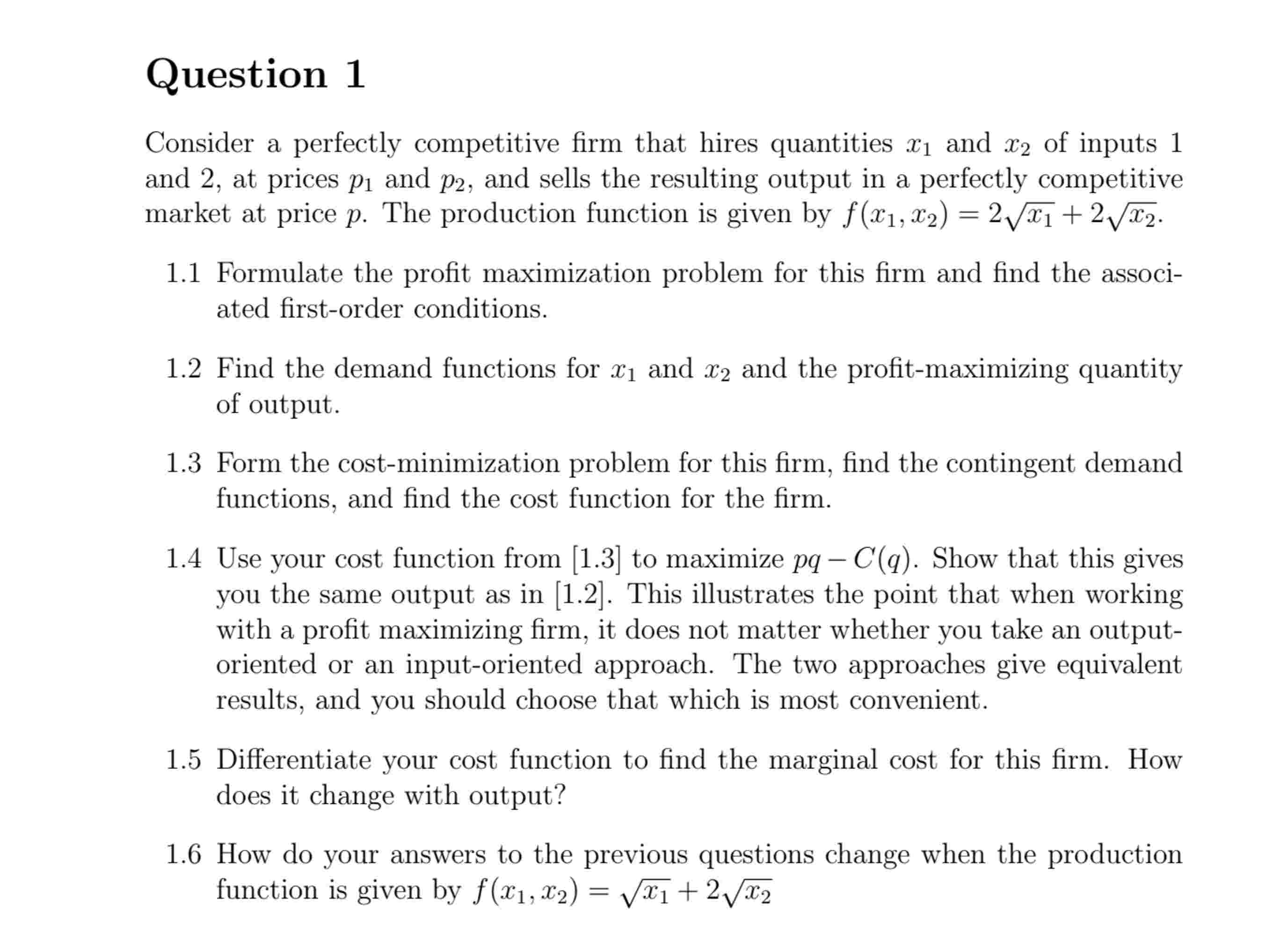 Solved Question 1Consider a perfectly competitive firm that | Chegg.com