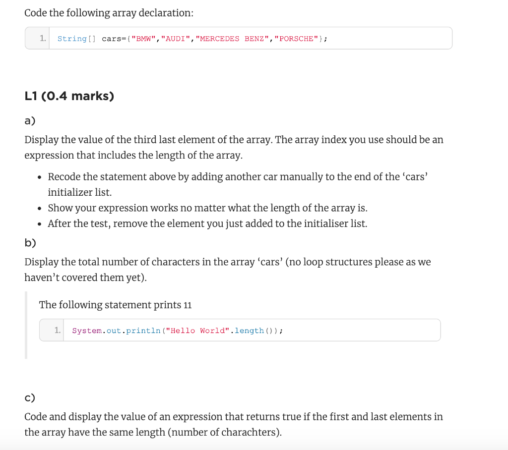 Solved Code the following array declaration: 1. String[] | Chegg.com