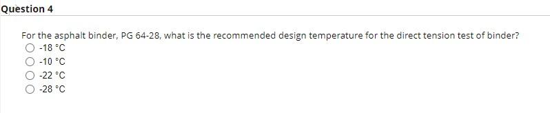 Solved For the asphalt binder, PG64−28, what is the | Chegg.com
