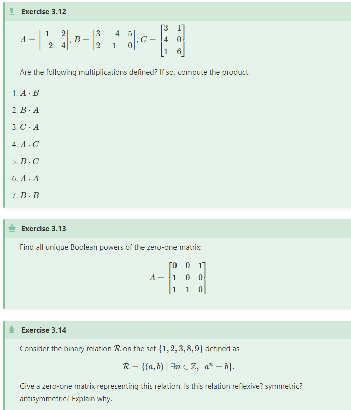 Solved A=[1−224],B=[32−4150],C=⎣⎡341106⎦⎤ Are the following | Chegg.com