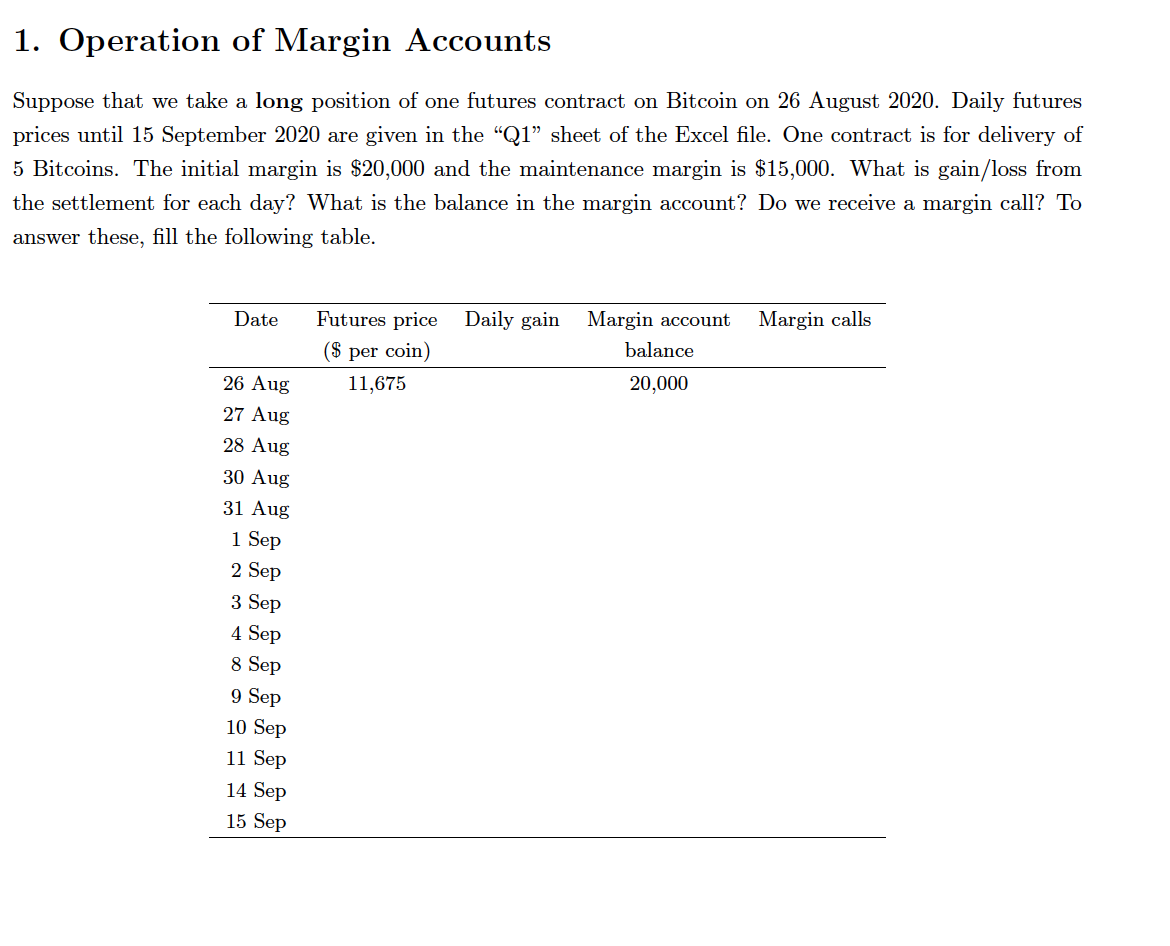 Solved 1. Operation of Margin Accounts Suppose that we take | Chegg.com