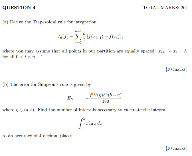 Solved (a) Derive The Trapezoidal Rule For Integration: | Chegg.com