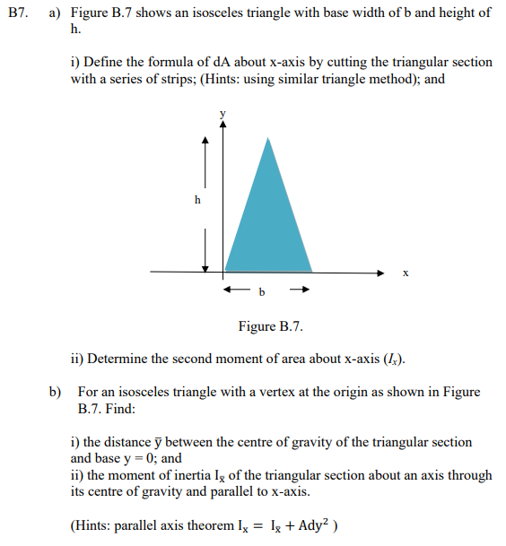 Solved B7. a) Figure B.7 shows an isosceles triangle with | Chegg.com