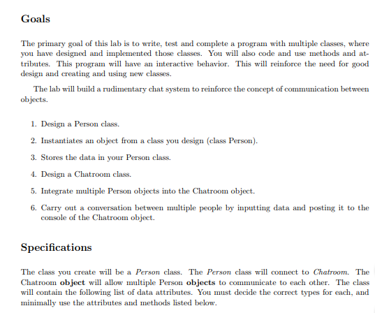 Solved Goals The primary goal of this lab is to write, test | Chegg.com