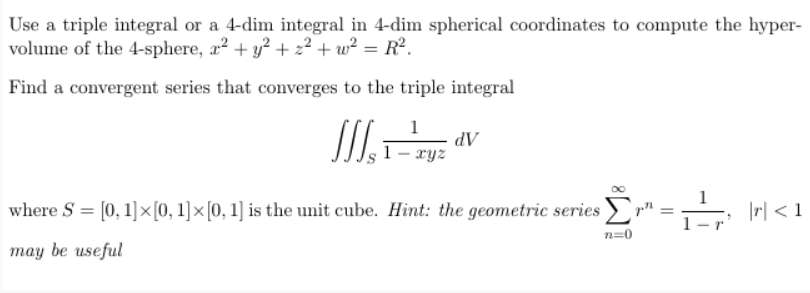Solved Use a triple integral or a 4-dim integral in 4-dim | Chegg.com